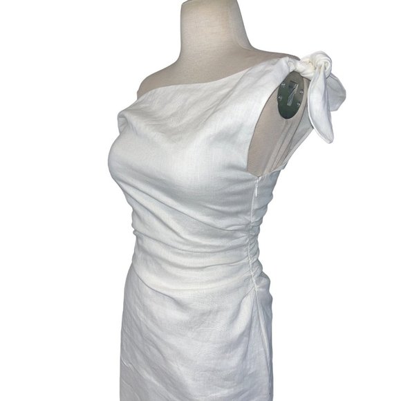 SIR. Bettina Tie Midi Dress in Ivory XSmall New Womens Linen Off the Shoulder - Picture 6 of 16